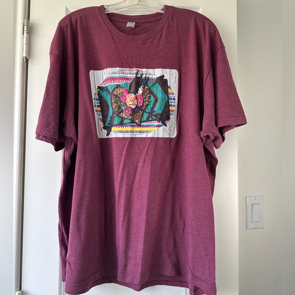 Womens Burgundy Aztec Graphic Teeβ Plus Size Short Sleeve Casual Statement